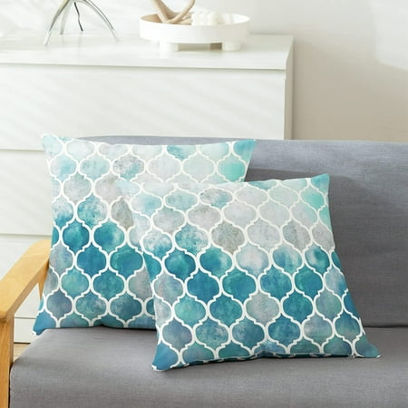 

Throw Pillow Covers Pack of 2 Cozy Colorful Geometric Trellis Chain Accents Manual Hand Painted Decorative Cushion Cases for Couch Bed Sofa Farmhouse 16x16 Inches Main Grey Teal