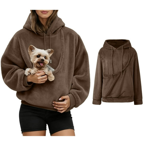Women Hoodie With Dog Pouch Oversized Fleece Pet Dog Holder Carrier Sweatshirt Creative Long Sleeve Oversized Pocket Dog Pocket Hoodie Winter Clothes