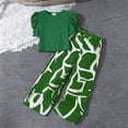 thumbnail image 3 of NAISIBABY Girls Outfit Sets, Bubble Sleeve T-Shirt & High Waist Flare Leg Pants Kids Fashion Outfits 2-Piece Green 9T, 3 of 4
