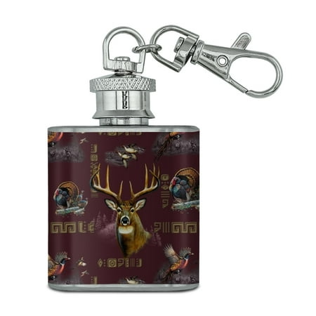 Wild Game Hunting Deer Elk Geese Pheasant Stainless Steel 1oz Mini Flask Key