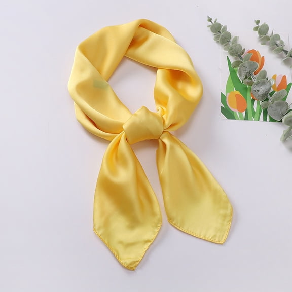 Elegant Small Square Silk Feeling Scarf Versatile Solid Color Neckerchief for Hair Handbag Tie Accessory Yellow