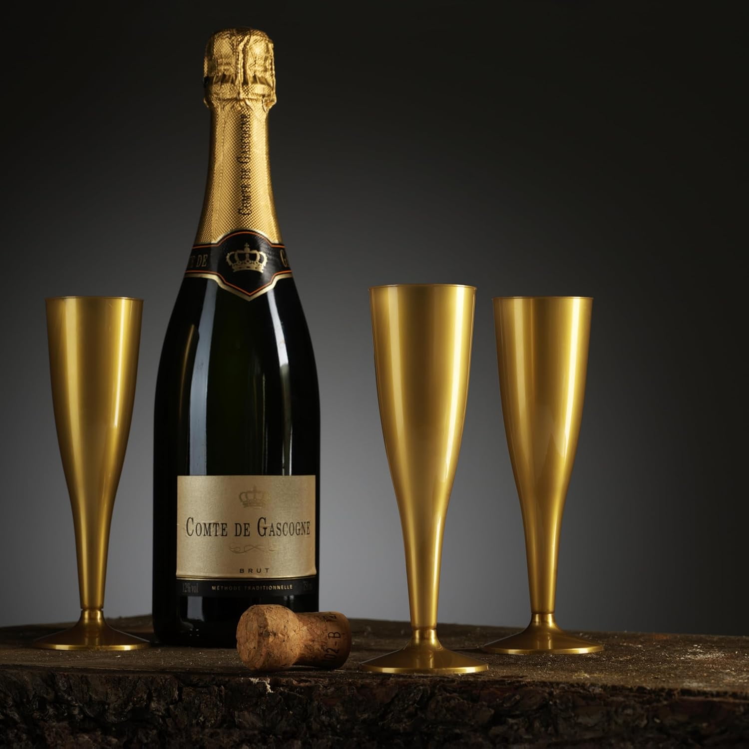30 Pack Gold Plastic Champagne Flutes - 5 Oz Disposable Toasting Glasses - Wedding Party Cocktail Mimosa Plastic Cups