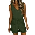 thumbnail image 2 of fheaev Romper for Women Summer Casual Lace-Up Sleeveless Spaghetti Strap Round Neck Loose Fit Shorts with Pockets Army Green L, 2 of 6