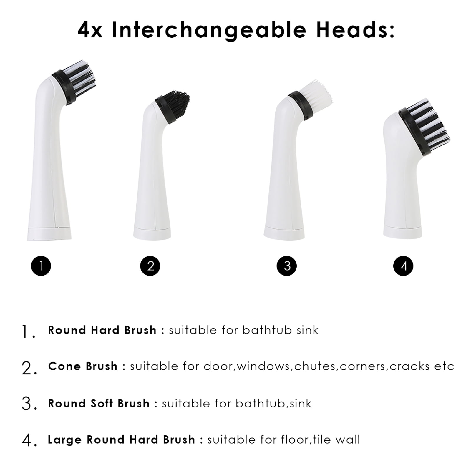 Sonic Scrubber Kitchen/Household Interchangeable Four Different Brush Heads  NEW