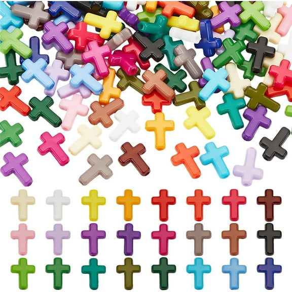 120Pcs Acrylic Cross Beads 24 Colors Assorted Small Cross Beads Colorful Cross Charms Spacer Loose Beads Connector Beads