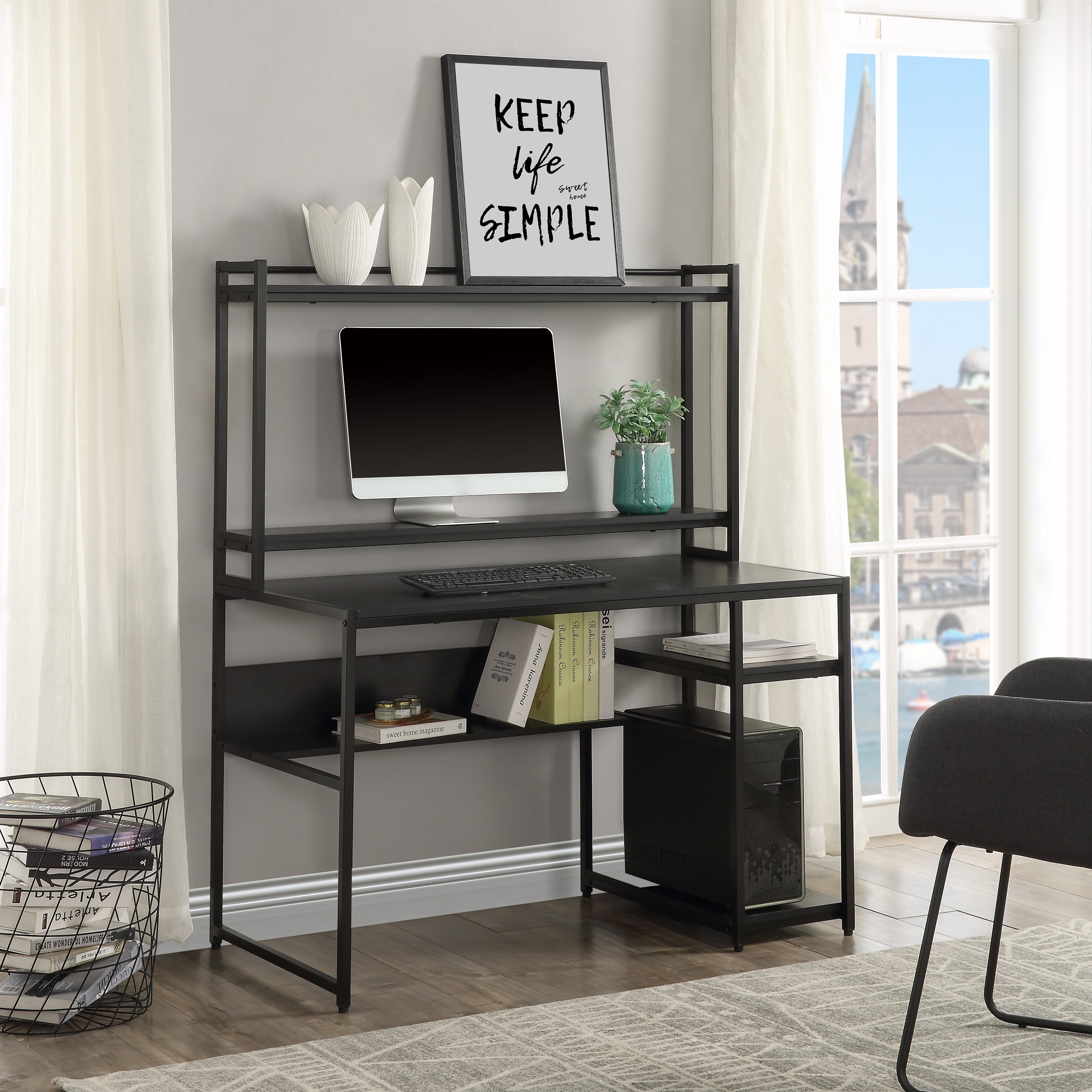 Details about   Computer Desk L-Shaped With 2 Open Storage Bookshelves Workstation Home office 