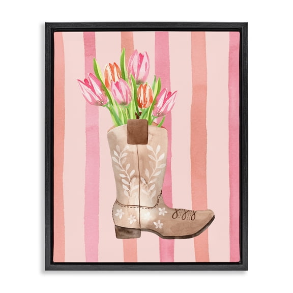 Tulip Cowgirl on Stripes Black Framed Floater Canvas Wall Art, design by Nina Jacobs