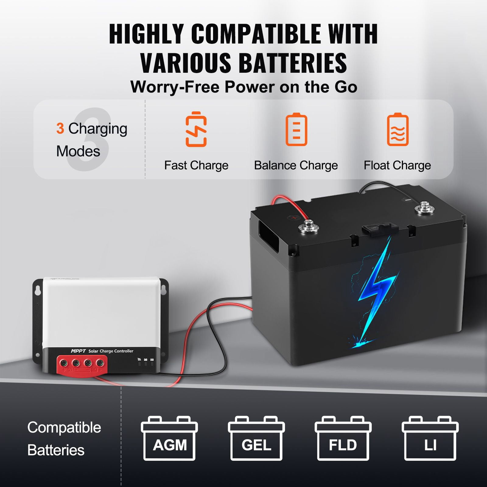 50A MPPT Solar Charge Controller 98% Efficiency Bluetooth Monitoring 12V/24V for AGM Gel Flood Lithium Batteries