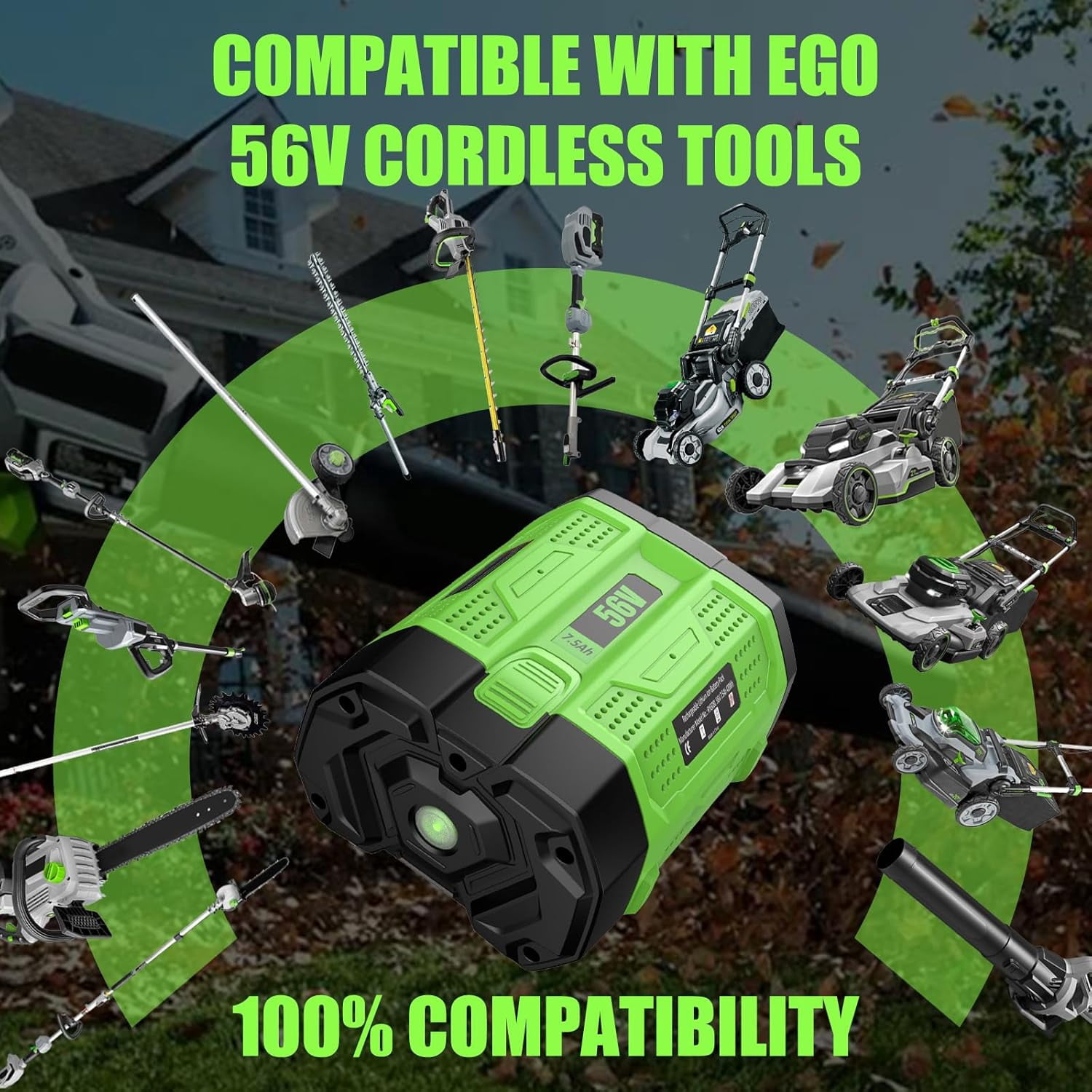1Pack 7500mAh 56Volt Lithium ion Battery Replacement for EGO 56V Battery 7.5Ah Compatible with EGO Battery 56V Cordless Tools (Green)