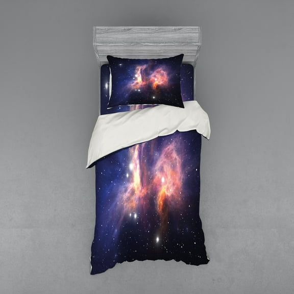 Ambesonne Galaxy Bedding Set 3 Pcs, Stardust in Universe, Twin, Purple Blue Orange