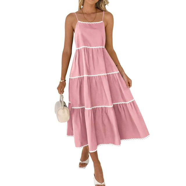 SUNSIOM Robe Longue d'Été à Bretelles Spaghetti pour Femmes Robe de Soirée Dos Nu à Rayures Ondulées pour Vacances Mode Urbaine