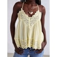 thumbnail image 4 of Summer Tank Tops for Women Loose Fit Pleated Tunics V Neck Sleeveless Lace Tops Lrregular Hem Flowy Yellow L, 4 of 6