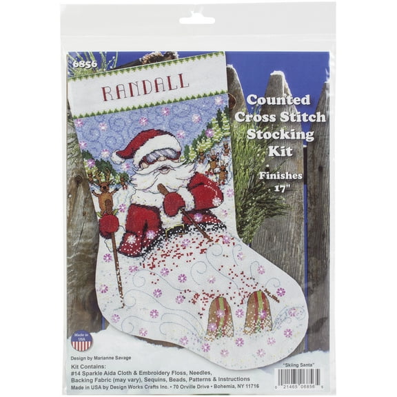 Design Worksâ„¢ Skiing Santa Stocking Counted Cross-Stitch Kit
