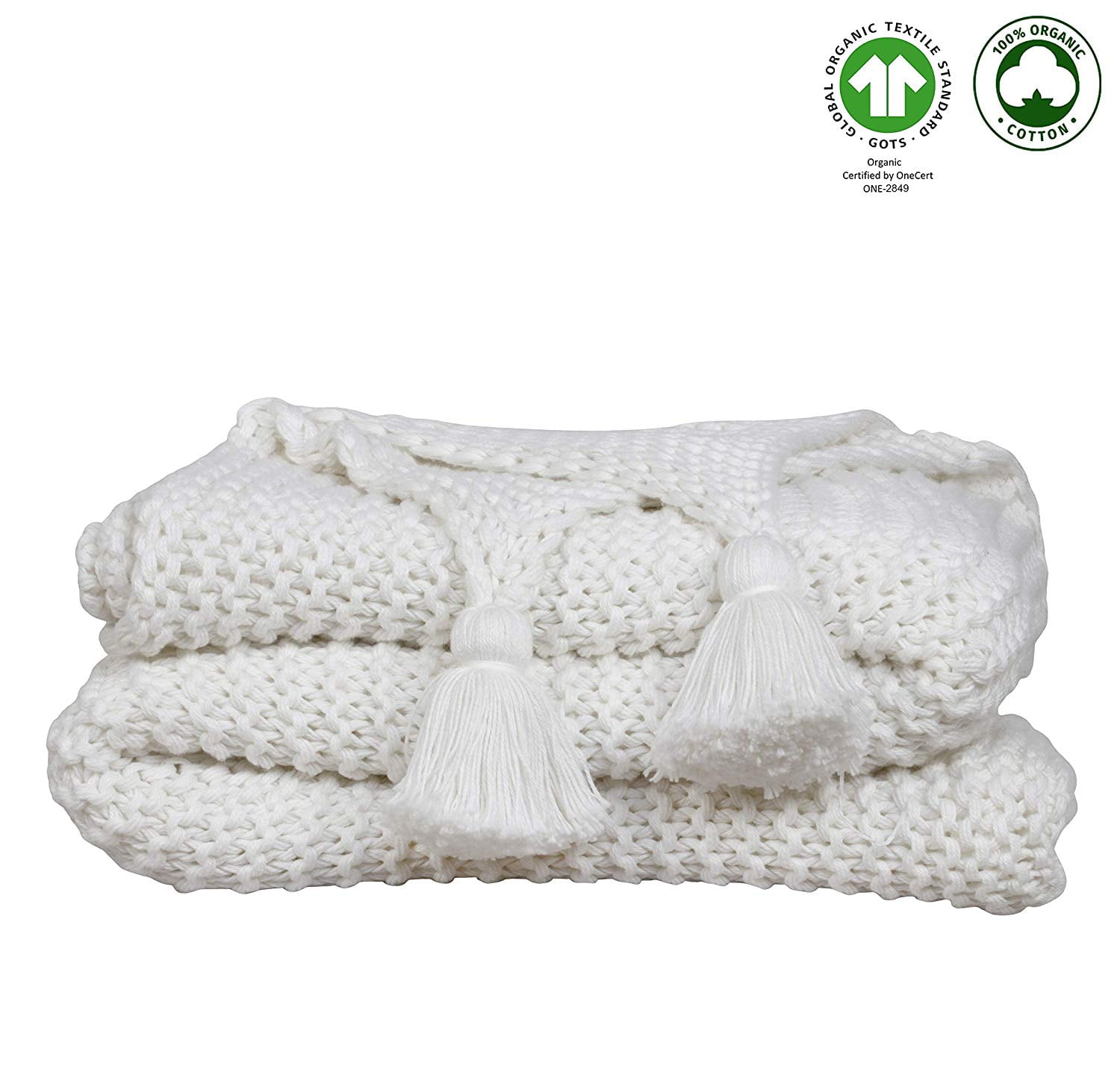 Photo 1 of A1HC Chunky Knit GOTS Certified Organic Cotton Oversized Throw Blankets, 50X70, Soft White