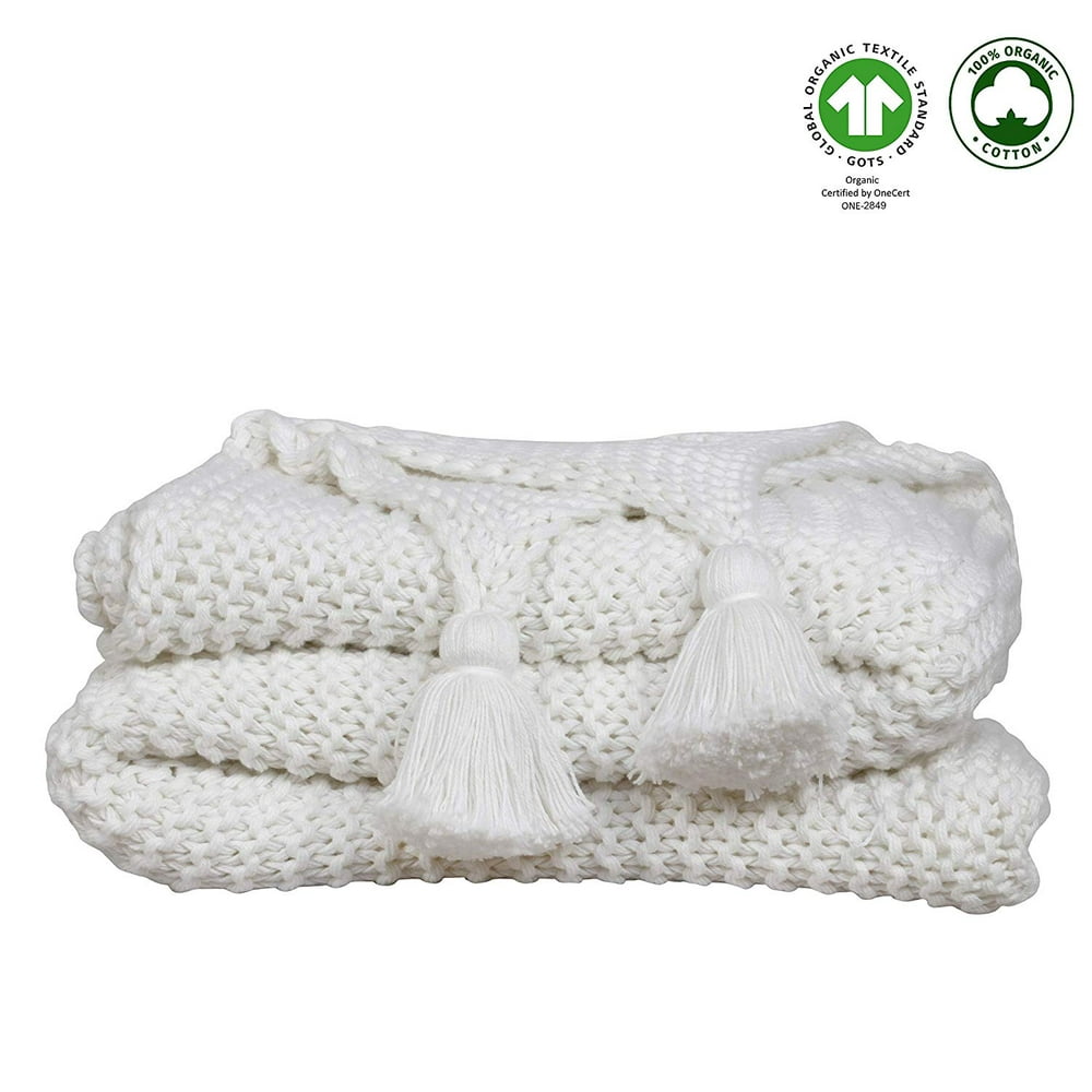 A1HC Chunky Knit GOTS Certified Organic Cotton Oversized Throw Blankets
