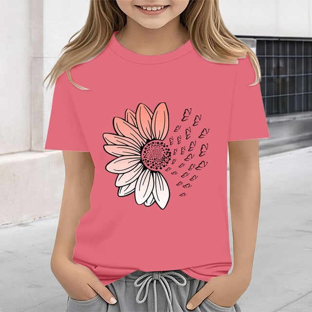 XIMIN T-Shirts Filles Graphiques Tournesol Manches Courtes Col Rond Coton Coupe Ample Décontractée Été