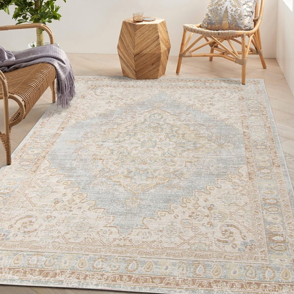 Amer Rugs Century Collection 8x10 Area Rug, Medallion Rugs for Living Room, Bedroom, Kitchen, Office, Pet Friendly, Ultra Low Pile, High Traffic Area, Stain Resistance - Gray/Ivory