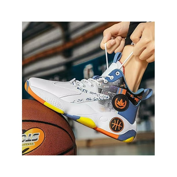 Woobling Men High Top Sneaker Slip Resistant Basketball Shoes Durable Sneakers Fashion Running Shoe Outdoor Comfortable Lace Up White Blue 6 Walmart