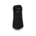 thumbnail image 6 of BLISSFUL STEP Women's Buckle Decor Cross Strap Pointed Toe Block Heel Ankle Boots Black 7, 6 of 8