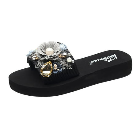 

Tangnade Ladies daily all-match casual shoes Women s Ladies Fashion Crystal Floral Thick Bottom Outdoor Slippers Beach Shoes Gray 35