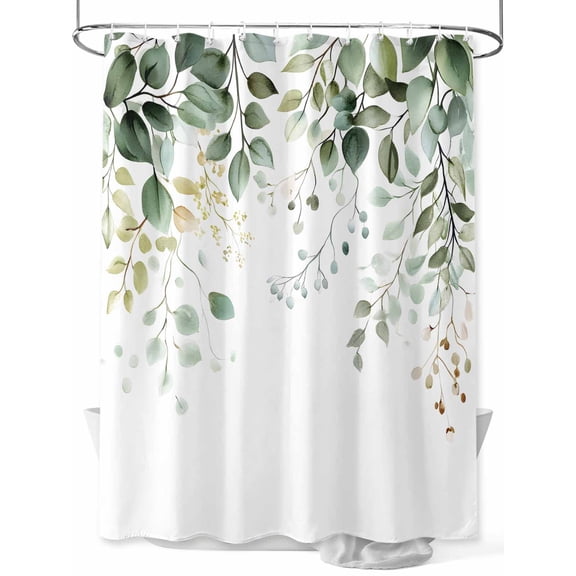 Shower Curtain Eucalyptus Leaf Shower Curtains for Bathroom, Waterproof Polyester Shower Curtain Set with Hooks, Standard Size 66" x 72" Watercolor Leaf