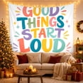 thumbnail image 3 of Good Things Start Loud Quote on Off-White with Sparkles, Playful Retro for Art Lovers, Bold Typography Decor, New Home Gift, Tapestry Wall Hanging for Studio and Bedroom, 3 of 7