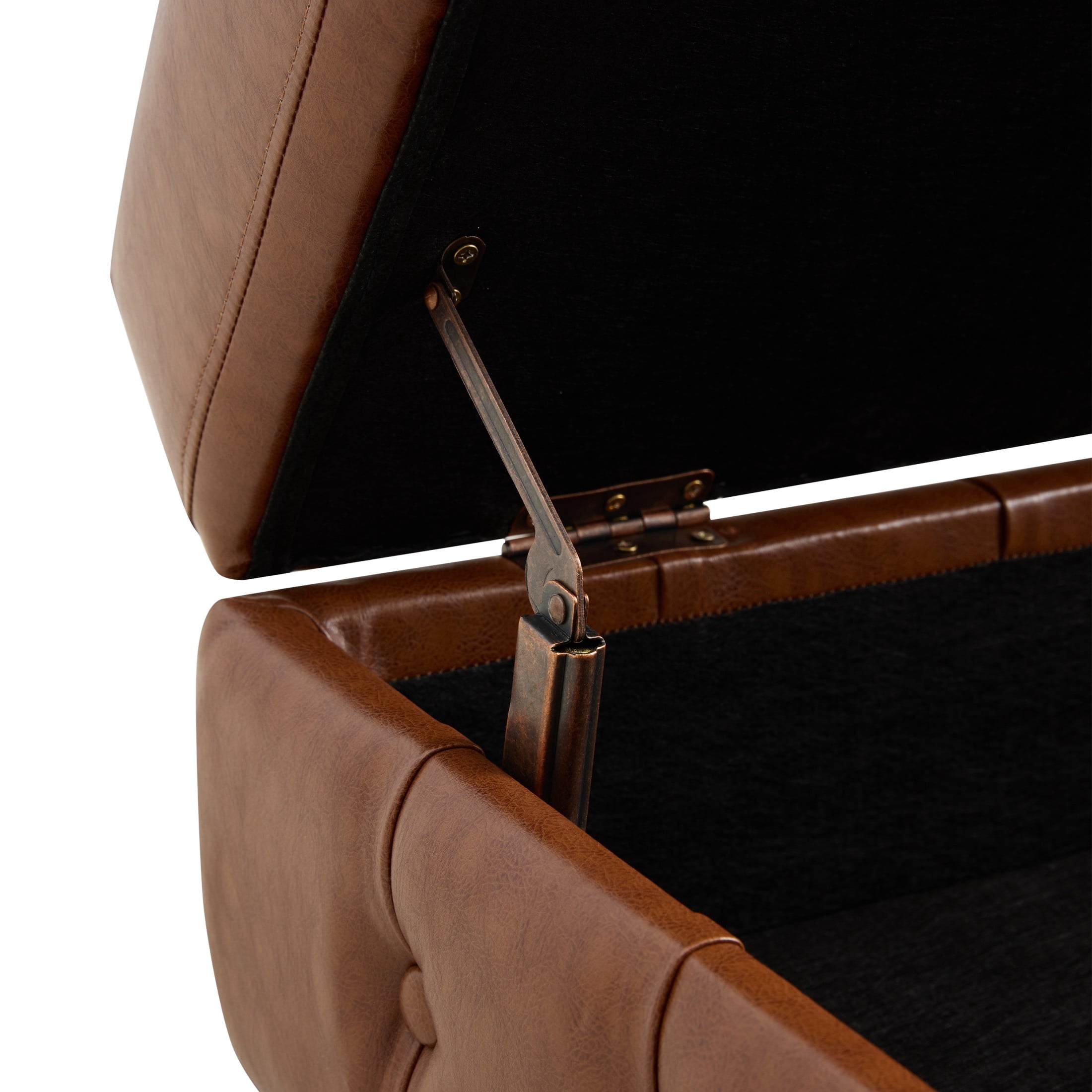 Christopher Knight Home Modern Rectangle Storage Ottoman, Tufted PU Leather Footrest, Wood Legs, Brown