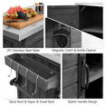 thumbnail image 6 of 78.3" Outdoor Kitchen Island with Foldable Grill Table, Wooden Outdoor Grill Cart with Trash Can Storage & Stainless Steel Top, Outdoor Bar Cart, Pizza Oven Table for Lawn & Garden, Black, 6 of 6