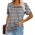 thumbnail image 2 of VERUGU Womens Tops Short Sleeve Square Neck Shirts Summer Trendy Stripe T-shirts Loungewear Casual Loose Comfy Tunic Blouses for Leggings Black L, 2 of 5