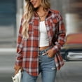 thumbnail image 3 of Kixjoy Womens Plaid Shirt Button Down Long Sleeve Flannel Shirt Winter Casual Oversized Top Lightweight Fashion Fall Tops for Women 2025 with Pockets, Vermilion M, 3 of 6