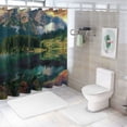 thumbnail image 7 of Chilfamy  Landscape Stall Shower Curtain, Summer Sunrise on Vorderer Gosausee Lake in The Austrian Alp Mountains, Fabric Bathroom Decor Set with Hooks， Pink Green White, 7 of 7