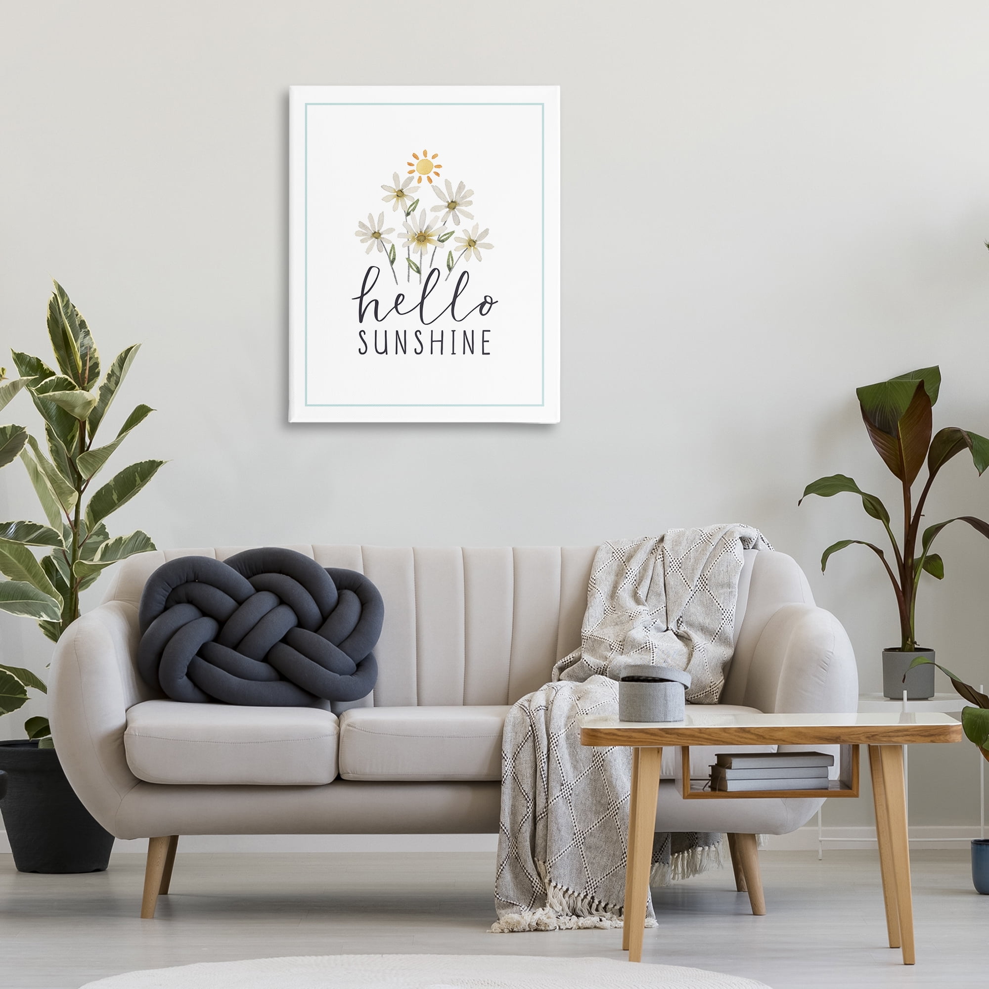 Stupell Industries Hello Sunshine with Daisies Botanical & Floral Painting Gallery Wrapped Canvas Art Print Wall Art, 30 x 40