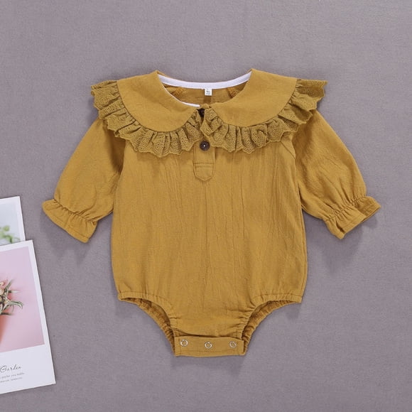 Barboteuse Respirante pour Bébé Fille avec Col, Style Doux d'Été et d'Automne, Couleur Unie, Dentelle, Combinaison pour Voyage et Vacances