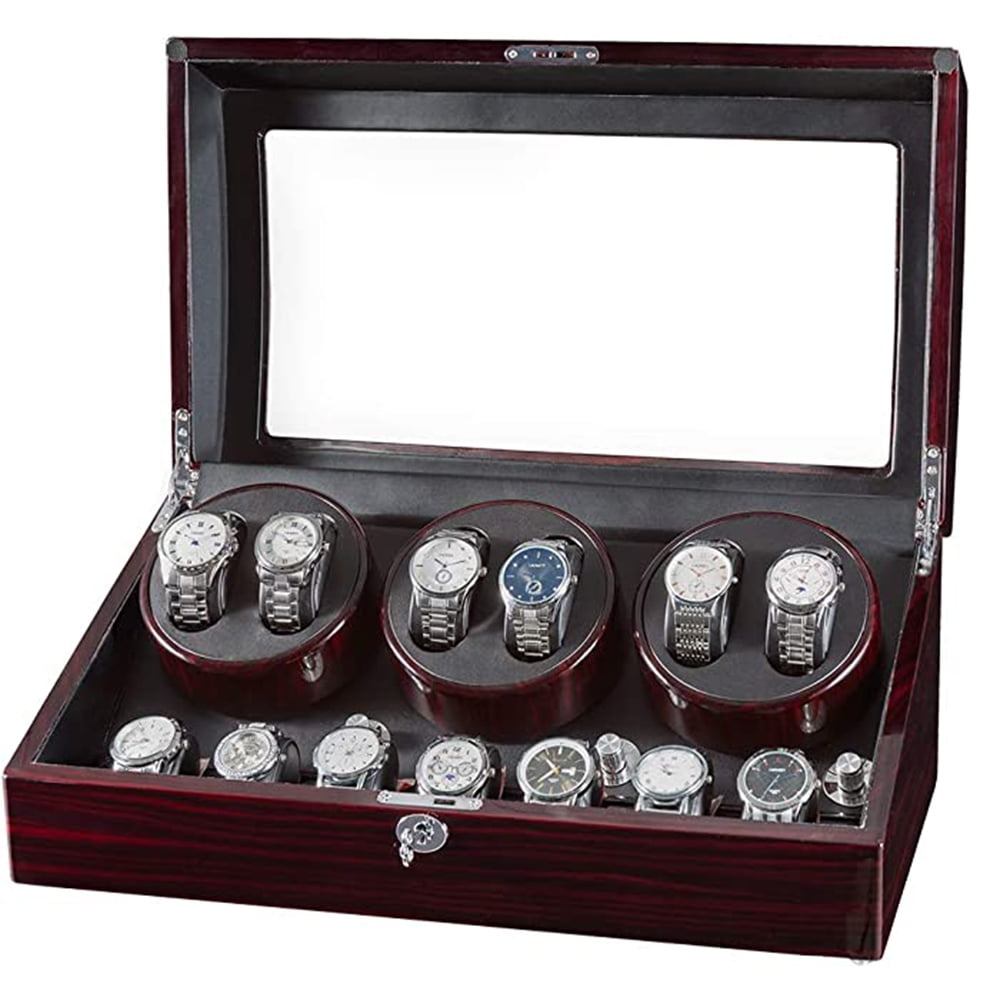 Jqueen Automatic Wood Watch Winder Display Box 4+9 Storages