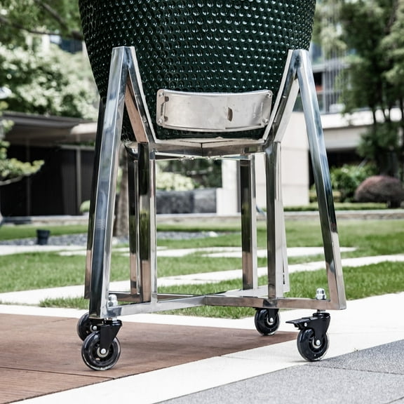 GOOSECHEF Rolling Cart Compatible with Large Big Green Egg Grill Stainless Steel Green Egg Stand Nest