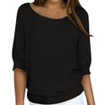 thumbnail image 2 of Women Summer Fall Lightweight Sweaters 3/4 Sleeve Loose Knit Pullover Elegant Work Tops Business Casual Outfits Black M, 2 of 5