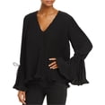 thumbnail image 1 of C/Meo Collective Blusa plisada con mangas acampanadas para mujer, negro, XS, 1 of 1