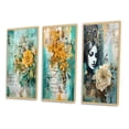 thumbnail image 3 of Designart "Vintage Art Yellow Rose in Blossom" Rose Framed Wall Art Set Of 3 - Blue Traditional Frame Canvas Set For Living Room Decor, 3 of 6