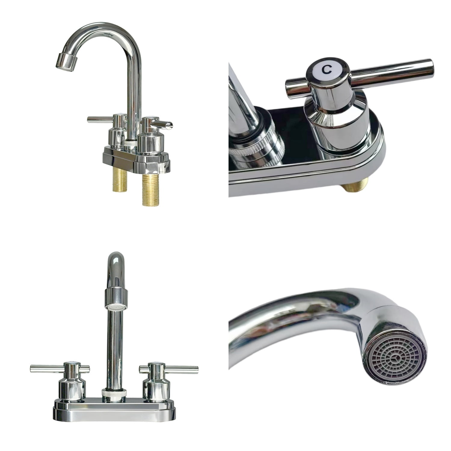 Bathroom Sink Faucet 4inch 2 Handles Centerset Suit for 2 or 3 Mounting Holes, for Bathroom Vanity Lavatory RV Hot and Cold Mixer Tap, Chrome