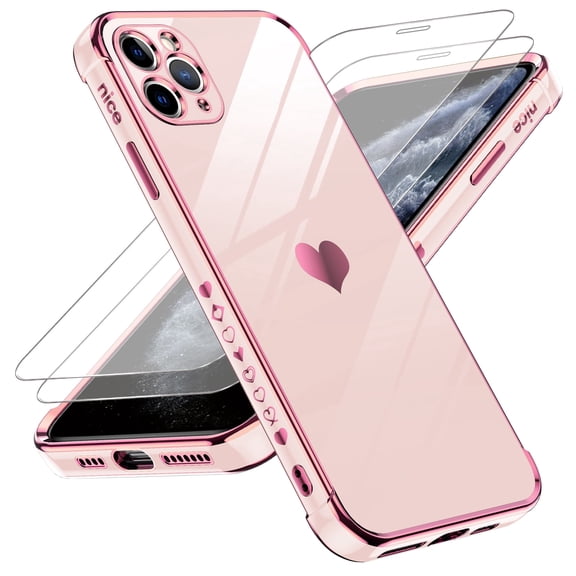 LeYi for iPhone 11 Pro Max Case: Soft Cute Shockproof Slim Phone Cover with Tempered Glass Screen Protector [2 Pcs] - Heart Funda Para Apple iPhone 11 Pro Max, Pink