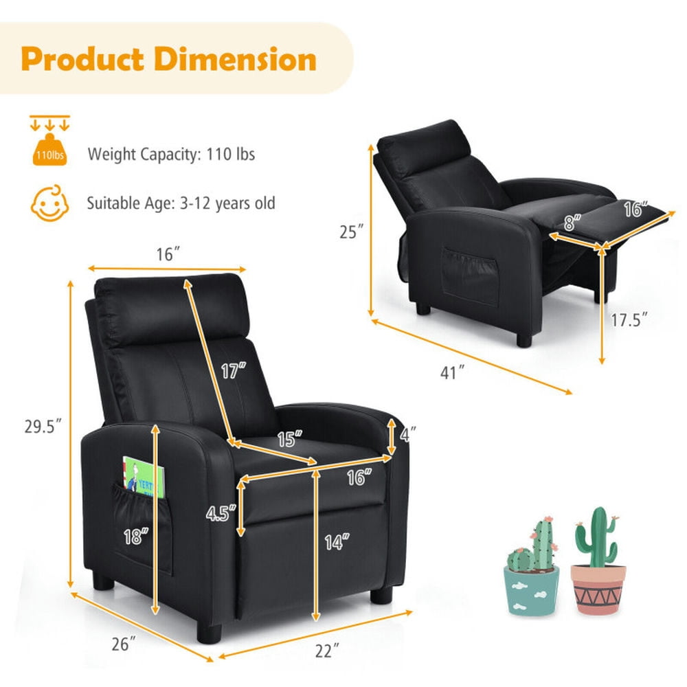 Kadyn Kids Recliner Chair, Kids Relax Chair,Lazy Boy Chair,Ergonomic PU Leather Kids Recliner Lounge Sofa for 3-12 Age Group-Black