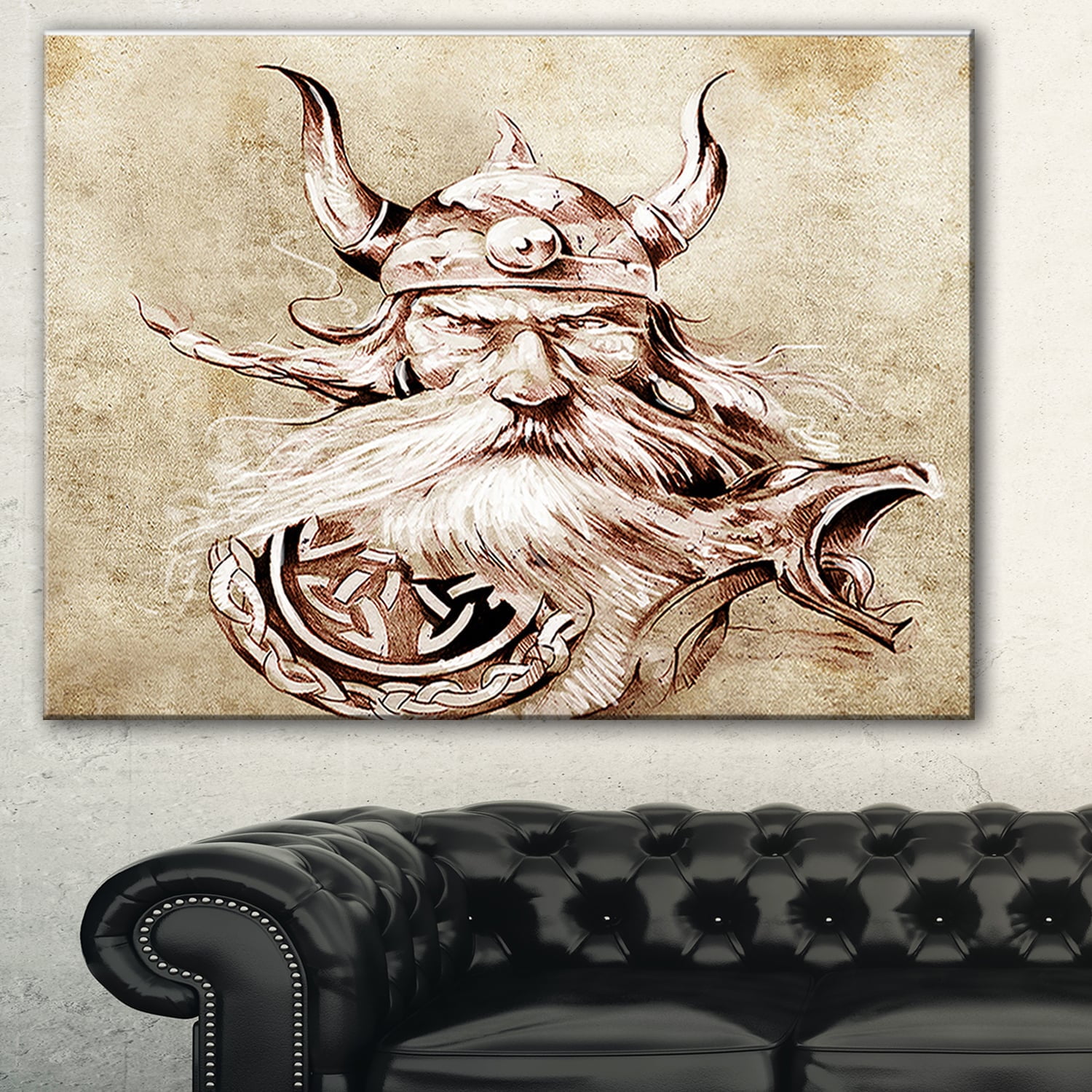 Design Art Designart Viking Warrior Tattoo Sketch Portrait Digital Art Canvas Print Walmart Com Walmart Com