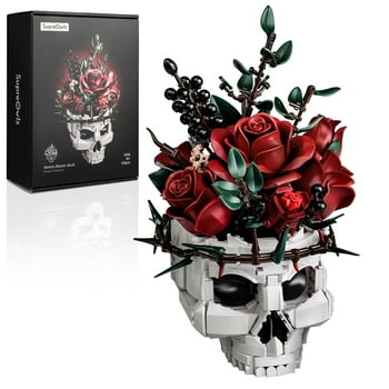SupreOwls Skull Planter Pot Compatible with Lego Gothic Flower Pots Building Block Set Halloween Skeleton Decor for Home Office Desktop