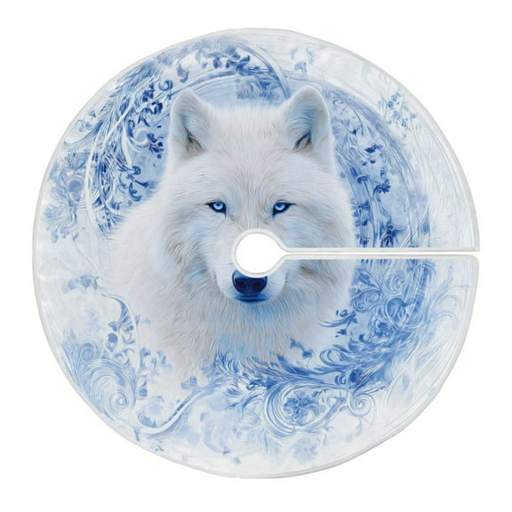 RMDQTR Festive Christmas Tree Skirt35.4x35.4in - Holiday Home Decor for Xmas Party Orchid and White Wolf