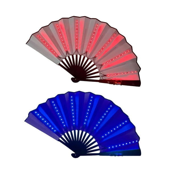 2 piezas de accesorios de decoración de ventilador plegable de mano, suministros duraderos de luz para cumpleaños, club nocturno, , fiesta, boda, Navidad Azul rojo CUTICAT Abanico plegable
