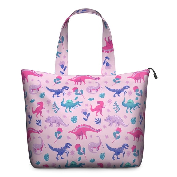 Pink Dinosaurs Flowers Leaves Pattern Travel Tote Bags for Women Carry On,Large Weekender Bags for Women Travel,Multi Functional Duffle Bag for Work,Shopping,Sports
