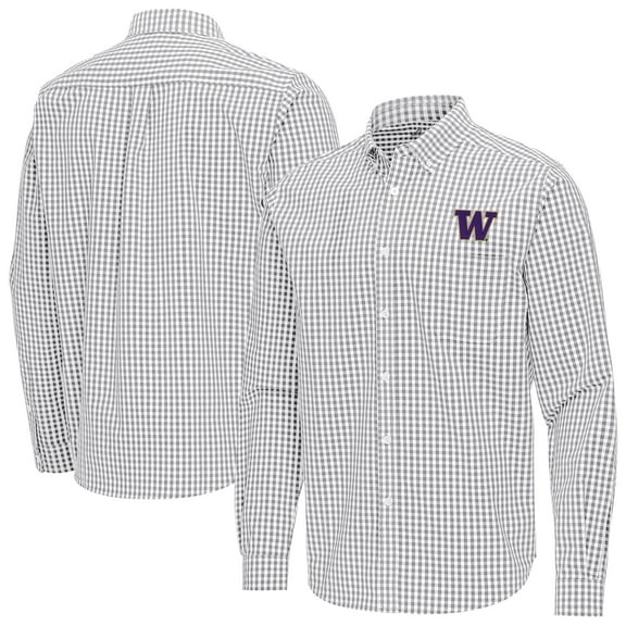 Men's Antigua Gray Washington Huskies Ellis Woven Tri-Blend Long Sleeve Button-Down Shirt