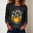 thumbnail image 6 of Craaazy Halloween Casual Tops for Women Loose Multicolor Crew Neck Long Sleeve Ghost Pumpkin Haunted House Halloween Printed Top Outdoor Shopping Blouse, 6 of 8