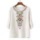 thumbnail image 2 of Camisetas de Cuello en V de Tamaño Más Mujeres Tops Bordados 3/4 Manga Boho Camisetas de Lino Túnica Ropa Campesina, 2 of 3