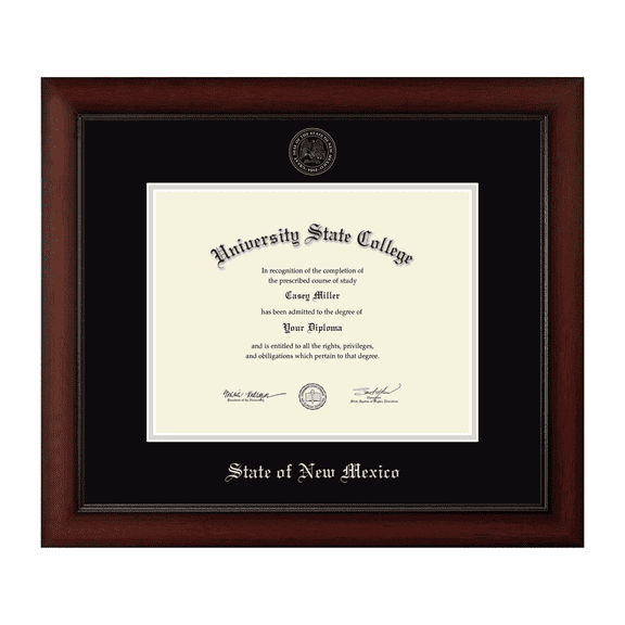 Framerly - State of New Mexico 11w x 8.5h Diploma Frame - Gold Embossed Certificate Frame - Cherry Moulding with Black and Silver Matting